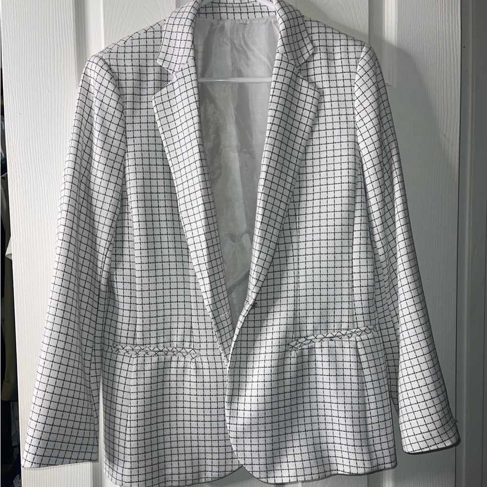 White and Black Checkered Blazer